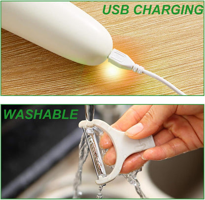 Electric Fruit Vegetable Peeler, Handheld Potato Peeler Pro Set, Kitchen Peeler Slicer with 3 Interchangeable Blades for Apple Potato Carrot Cucumber