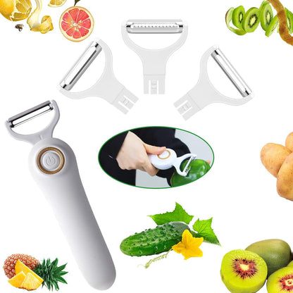 Electric Fruit Vegetable Peeler, Handheld Potato Peeler Pro Set, Kitchen Peeler Slicer with 3 Interchangeable Blades for Apple Potato Carrot Cucumber