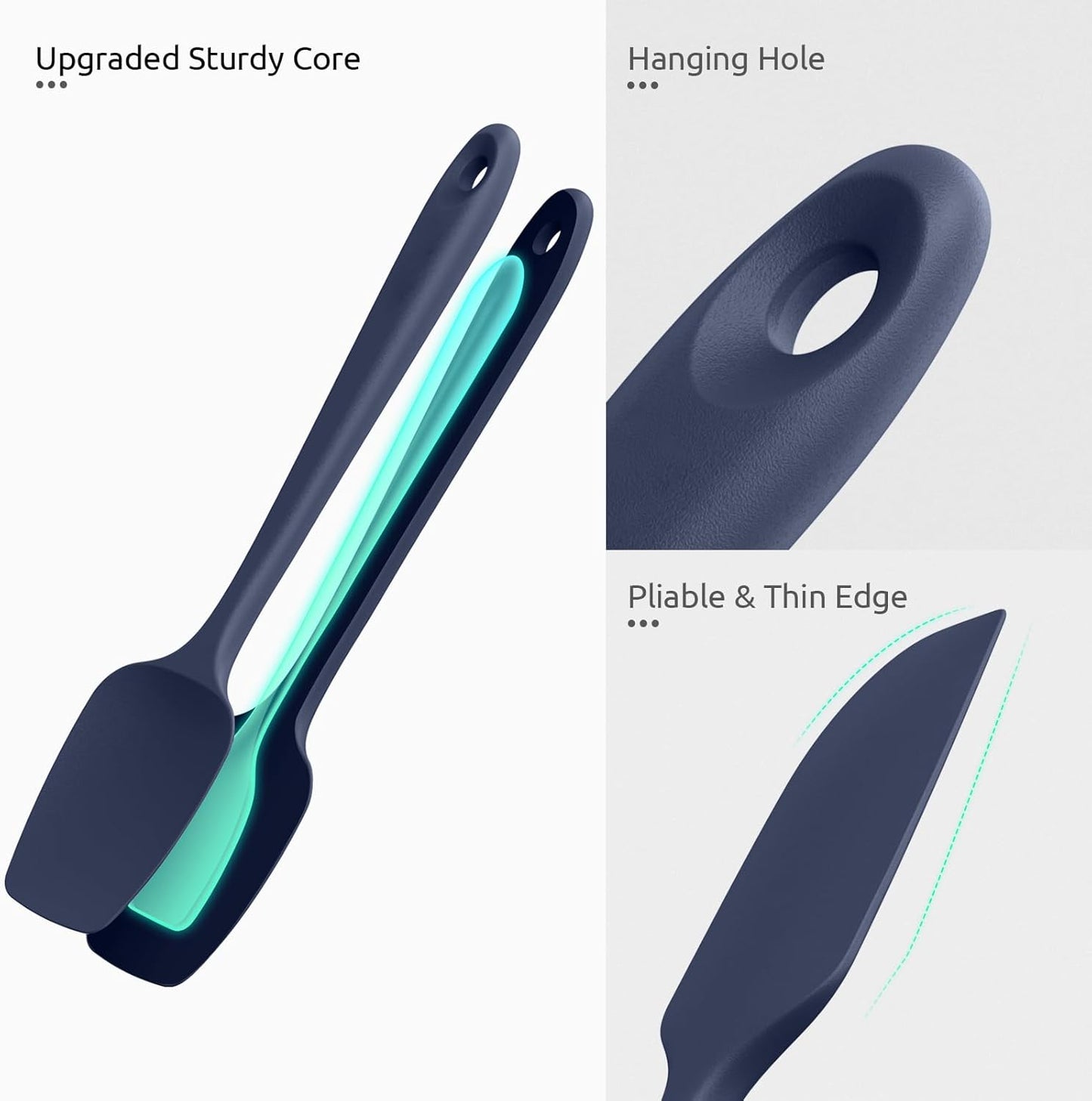 Silicone Spatula Set, 600ºF High Heat Resistant, Seamless Food Grade Flexible Rubber Kitchen Cooking Mixing Baking Scraper for Nonstick Cookware Set of 3 (Midnight Blue)