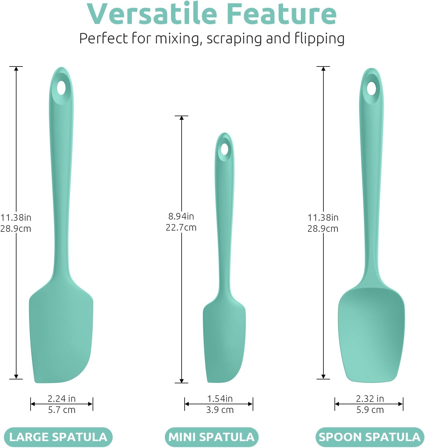 Silicone Spatula Set, 600ºF High Heat Resistant, Seamless Food Grade Flexible Rubber Kitchen Cooking Mixing Baking Scraper for Nonstick Cookware Set of 3 (Midnight Blue)