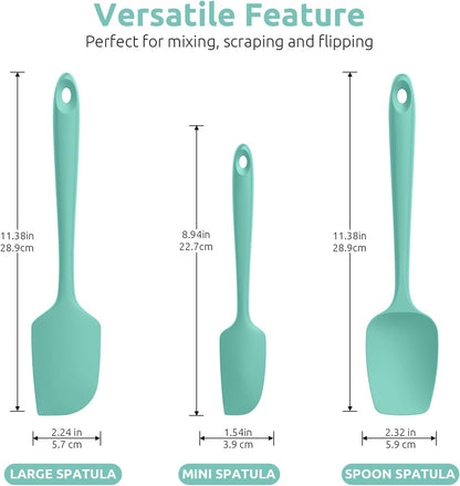 Silicone Spatula Set, 600ºF High Heat Resistant, Seamless Food Grade Flexible Rubber Kitchen Cooking Mixing Baking Scraper for Nonstick Cookware Set of 3 (Midnight Blue)
