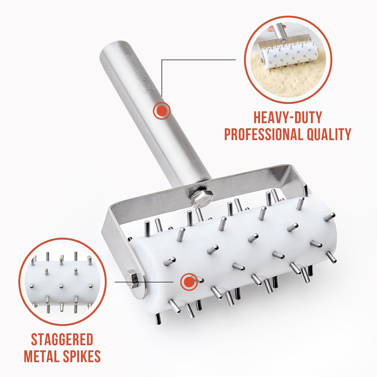 Dough Docker, Pizza Roller, Pizza Dough Roller 7mm Spikes | Ergonomic Handle,Rust-Resistant Pizza Dough Docker Roller with Precision Pizza Roller Spikes for Cracker and Pizza Dough