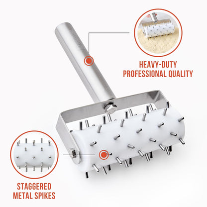Dough Docker, Pizza Roller, Pizza Dough Roller 7mm Spikes | Ergonomic Handle,Rust-Resistant Pizza Dough Docker Roller with Precision Pizza Roller Spikes for Cracker and Pizza Dough