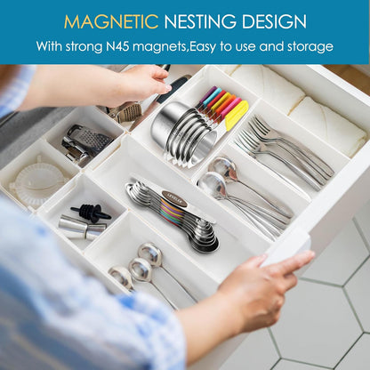 16PCS Magnetic Measuring Cups & Spoons Set,Heavy Duty 304 Stainless Steel，Double Measurement Easy to Read Markings with Leveler for Measure Dry or Liquid Ingredients