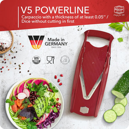 Mandoline Slicer V5 (Professional Set) • Adjustable Vegetable Slicer (7-piece) • 10 Cutting Styles • Kitchen Slicer incl. Docking Station • Stainless Steel V-Blade • Color: Red