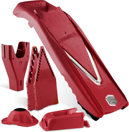 Mandoline Slicer V5 (Professional Set) • Adjustable Vegetable Slicer (7-piece) • 10 Cutting Styles • Kitchen Slicer incl. Docking Station • Stainless Steel V-Blade • Color: Red