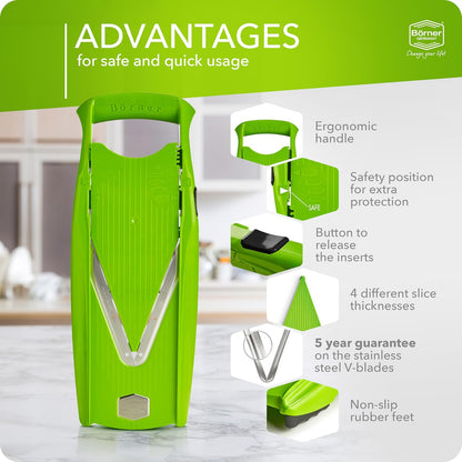 Mandoline Slicer V5 (Professional Set) • Adjustable Vegetable Slicer (7-piece) • 10 Cutting Styles • Kitchen Slicer incl. Docking Station • Stainless Steel V-Blade • Color: Red