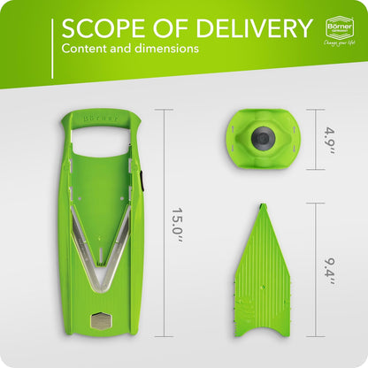 Mandoline Slicer V5 (Professional Set) • Adjustable Vegetable Slicer (7-piece) • 10 Cutting Styles • Kitchen Slicer incl. Docking Station • Stainless Steel V-Blade • Color: Red