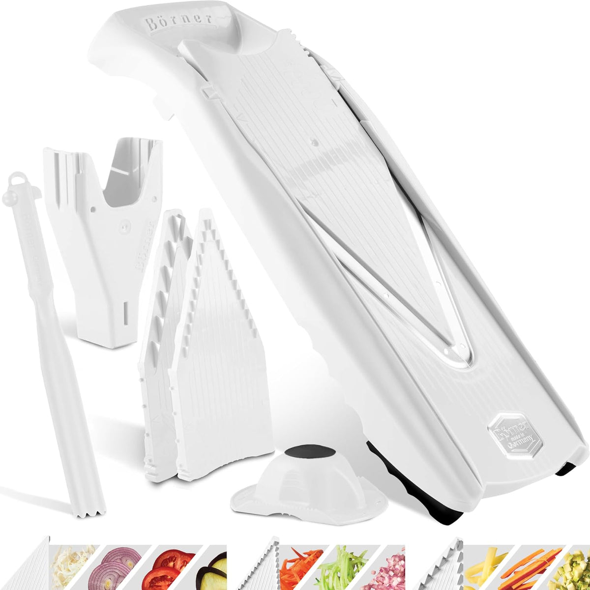 Mandoline Slicer V5 (Professional Set) • Adjustable Vegetable Slicer (7-piece) • 10 Cutting Styles • Kitchen Slicer incl. Docking Station • Stainless Steel V-Blade • Color: Red