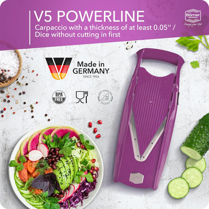 Mandoline Slicer V5 (Professional Set) • Adjustable Vegetable Slicer (7-piece) • 10 Cutting Styles • Kitchen Slicer incl. Docking Station • Stainless Steel V-Blade • Color: Red