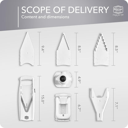 Mandoline Slicer V5 (Professional Set) • Adjustable Vegetable Slicer (7-piece) • 10 Cutting Styles • Kitchen Slicer incl. Docking Station • Stainless Steel V-Blade • Color: Red