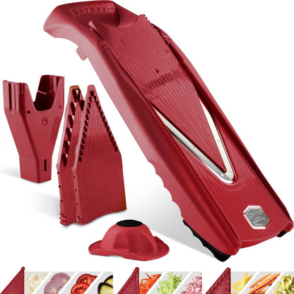 Mandoline Slicer V5 (Professional Set) • Adjustable Vegetable Slicer (7-piece) • 10 Cutting Styles • Kitchen Slicer incl. Docking Station • Stainless Steel V-Blade • Color: Red