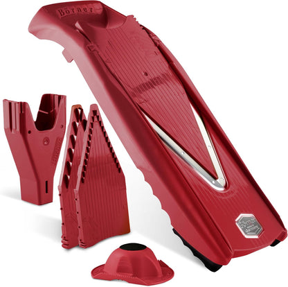 Mandoline Slicer V5 (Professional Set) • Adjustable Vegetable Slicer (7-piece) • 10 Cutting Styles • Kitchen Slicer incl. Docking Station • Stainless Steel V-Blade • Color: Red