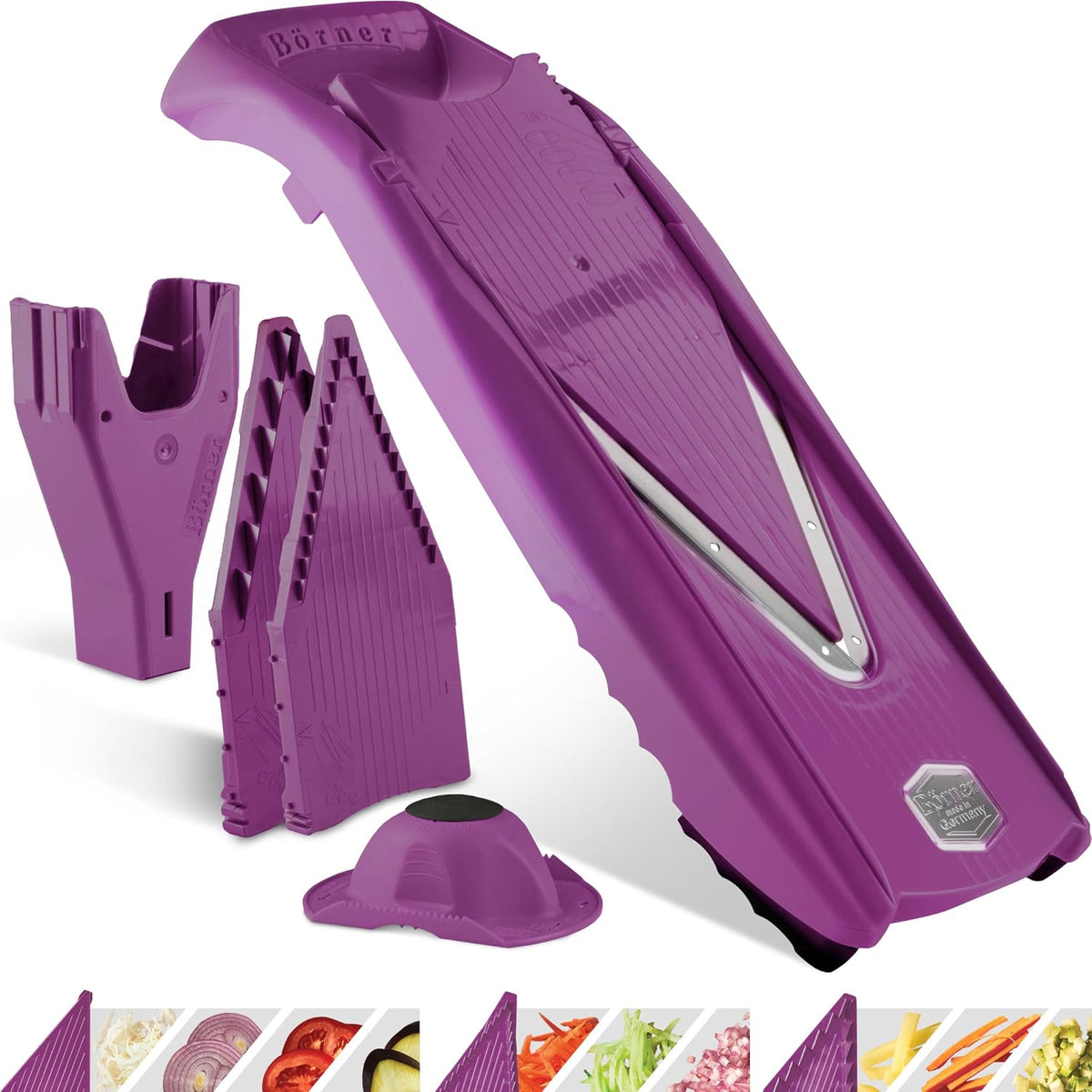 Mandoline Slicer V5 (Professional Set) • Adjustable Vegetable Slicer (7-piece) • 10 Cutting Styles • Kitchen Slicer incl. Docking Station • Stainless Steel V-Blade • Color: Red
