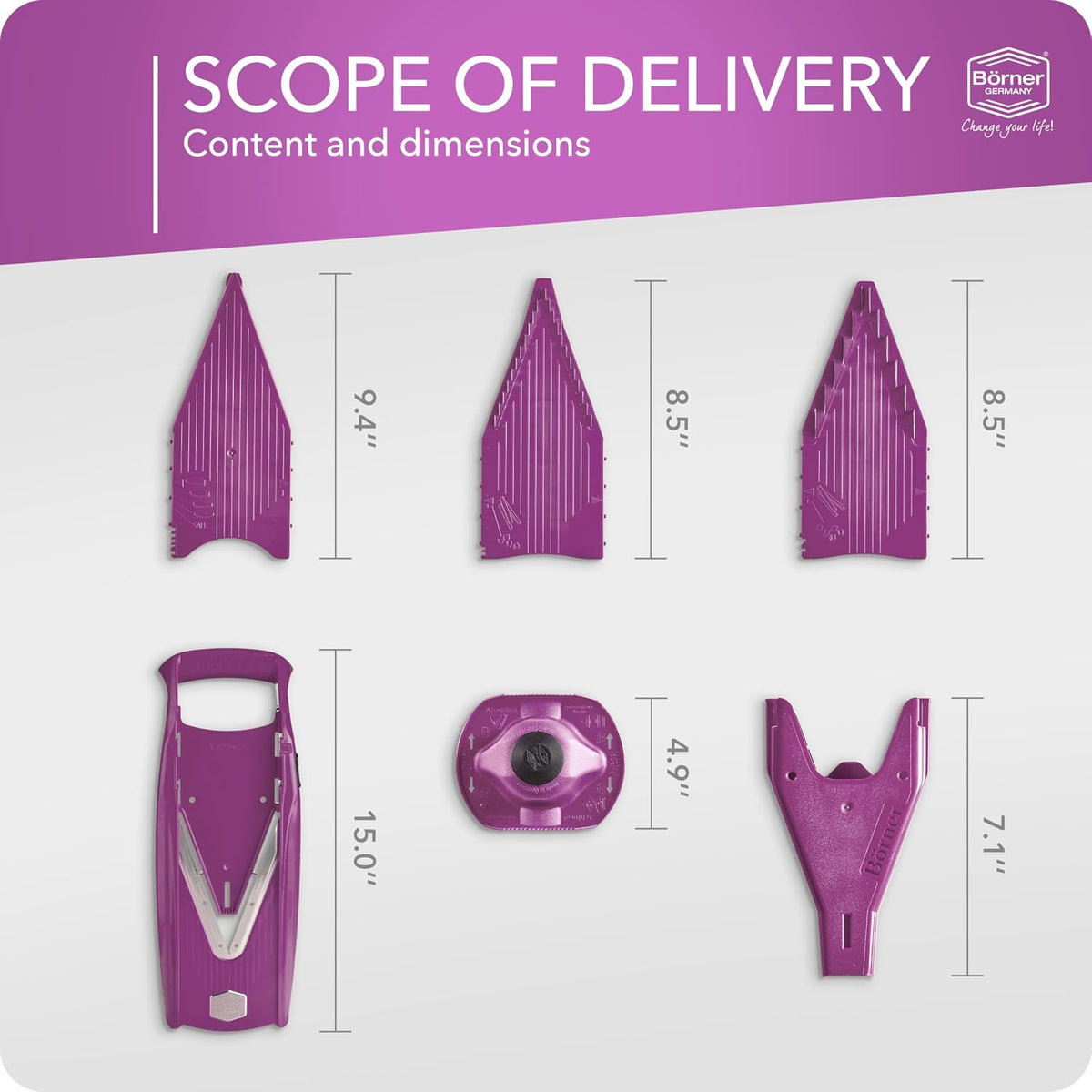 Mandoline Slicer V5 (Professional Set) • Adjustable Vegetable Slicer (7-piece) • 10 Cutting Styles • Kitchen Slicer incl. Docking Station • Stainless Steel V-Blade • Color: Red