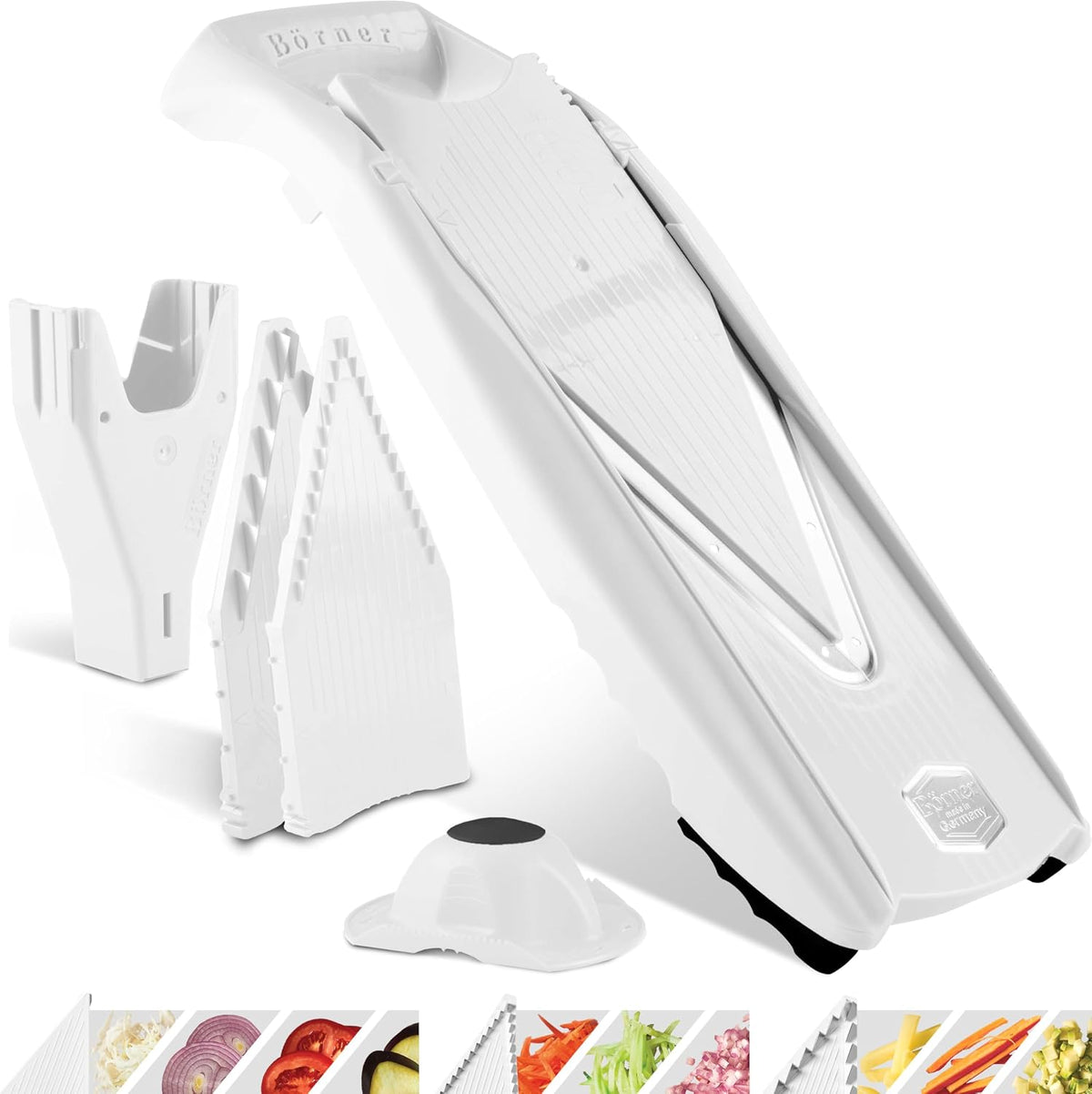 Mandoline Slicer V5 (Professional Set) • Adjustable Vegetable Slicer (7-piece) • 10 Cutting Styles • Kitchen Slicer incl. Docking Station • Stainless Steel V-Blade • Color: Red
