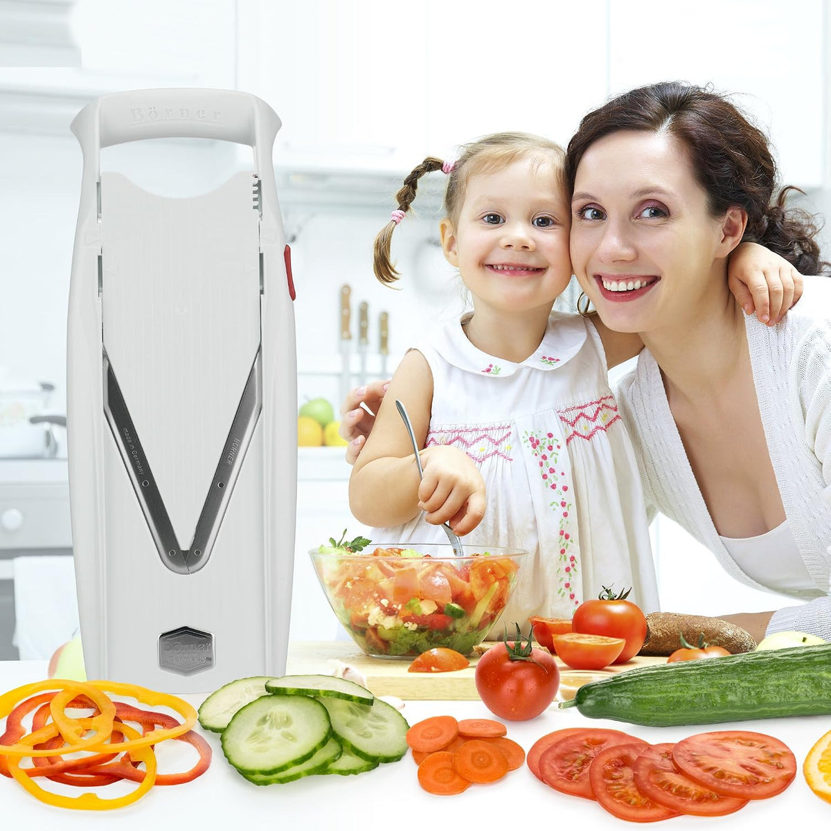 Mandoline Slicer V5 (Professional Set) • Adjustable Vegetable Slicer (7-piece) • 10 Cutting Styles • Kitchen Slicer incl. Docking Station • Stainless Steel V-Blade • Color: Red
