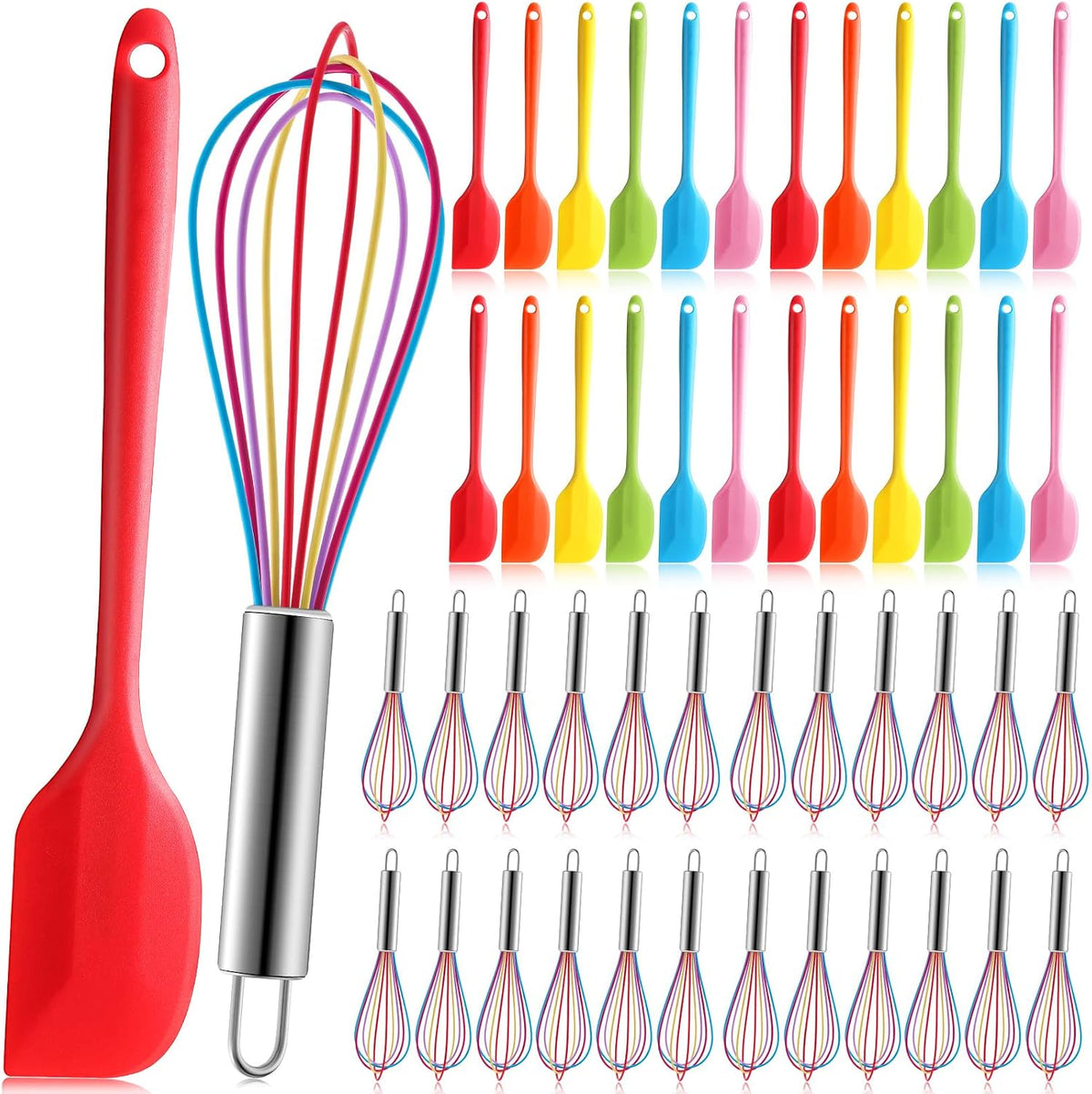 48 Pcs Rainbow Silicone Spatula and Whisk Bulk for Cooking,8 Inch