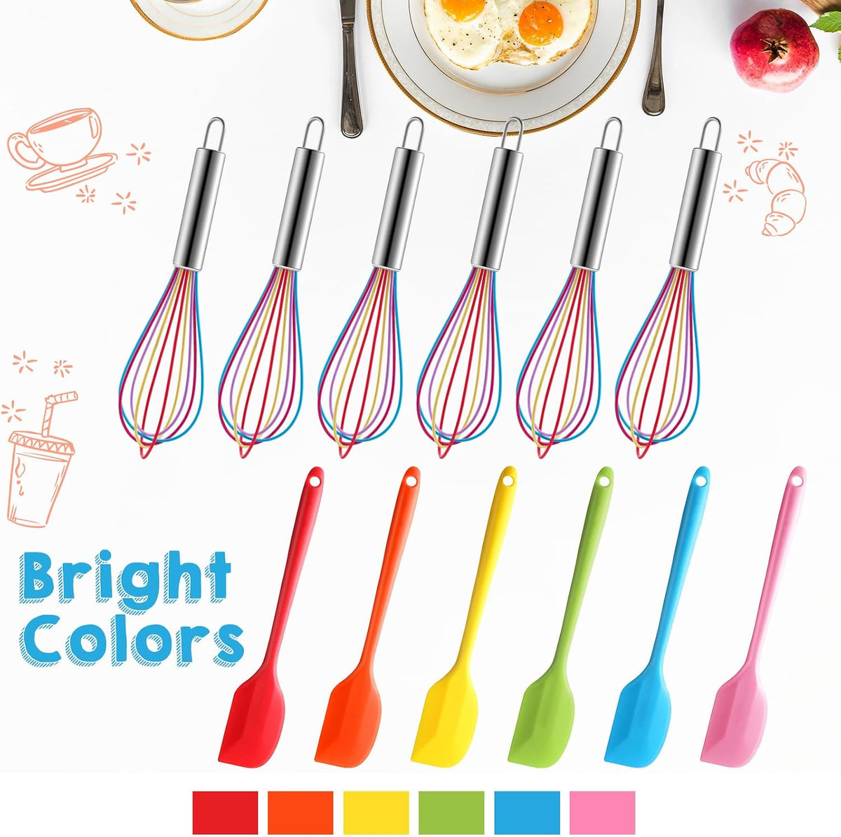 48 Pcs Rainbow Silicone Spatula and Whisk Bulk for Cooking,8 Inch