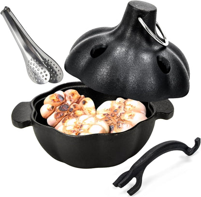 Cast Iron Garlic Roaster with Handle, Smoker Roaster, Garlic Cooker, Garlic Baker, Garlic Roasting Pot, Potato Baker, Mini Cocotte, Used in the Kitchen Oven or Outdoors on a BBQ Grill Stove