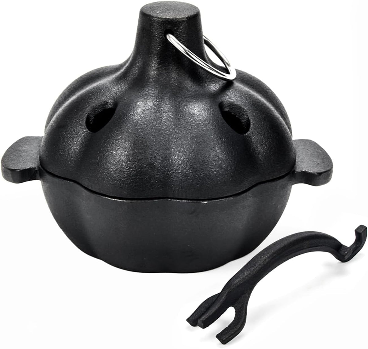 Cast Iron Garlic Roaster with Handle, Smoker Roaster, Garlic Cooker, Garlic Baker, Garlic Roasting Pot, Potato Baker, Mini Cocotte, Used in the Kitchen Oven or Outdoors on a BBQ Grill Stove