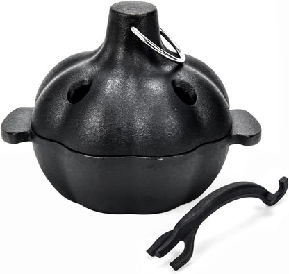 Cast Iron Garlic Roaster with Handle, Smoker Roaster, Garlic Cooker, Garlic Baker, Garlic Roasting Pot, Potato Baker, Mini Cocotte, Used in the Kitchen Oven or Outdoors on a BBQ Grill Stove