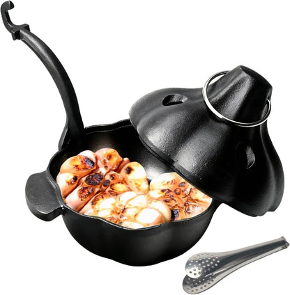 Cast Iron Garlic Roaster with Handle, Smoker Roaster, Garlic Cooker, Garlic Baker, Garlic Roasting Pot, Potato Baker, Mini Cocotte, Used in the Kitchen Oven or Outdoors on a BBQ Grill Stove