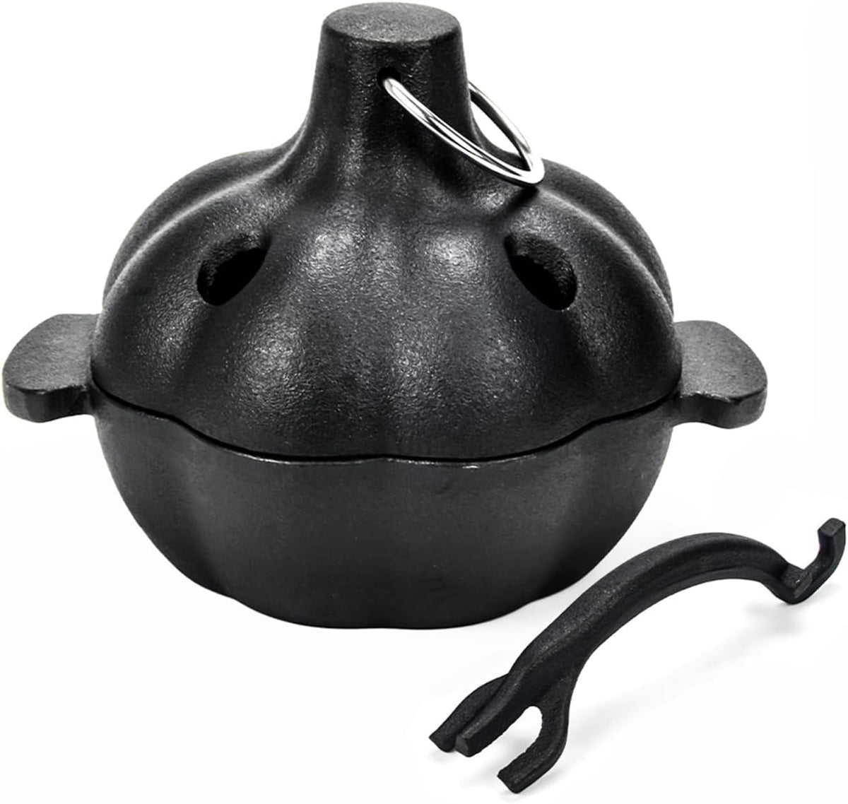 Cast Iron Garlic Roaster with Handle, Smoker Roaster, Garlic Cooker, Garlic Baker, Garlic Roasting Pot, Potato Baker, Mini Cocotte, Used in the Kitchen Oven or Outdoors on a BBQ Grill Stove