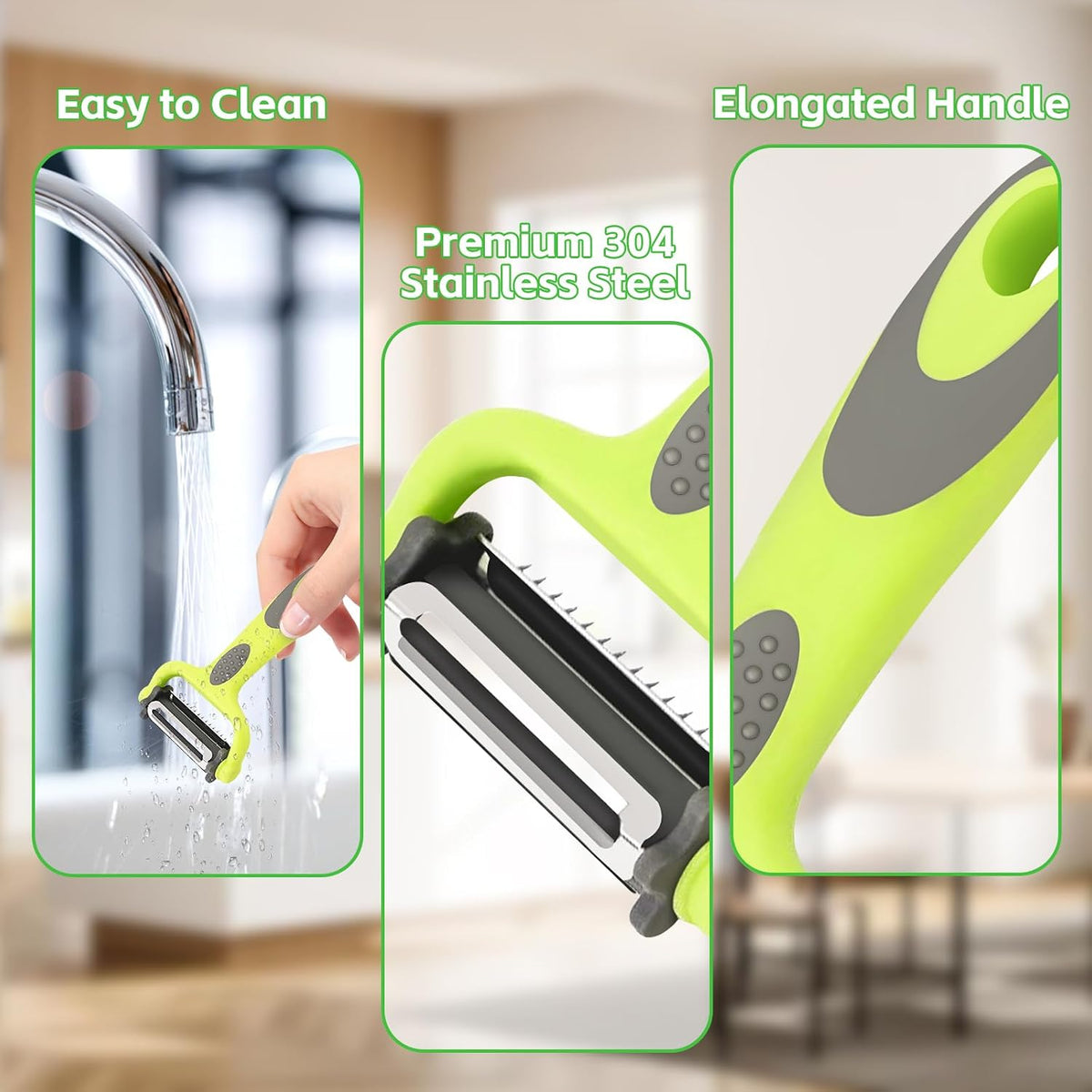 Kitchen Vegetable Peeler, Fruit Carrot Zucchini Cucumber Vegetable, Y Vegetable Peeler 3-in-1 Serrated Blade and Standard Blade Rotation Design, Non-Slip Grip