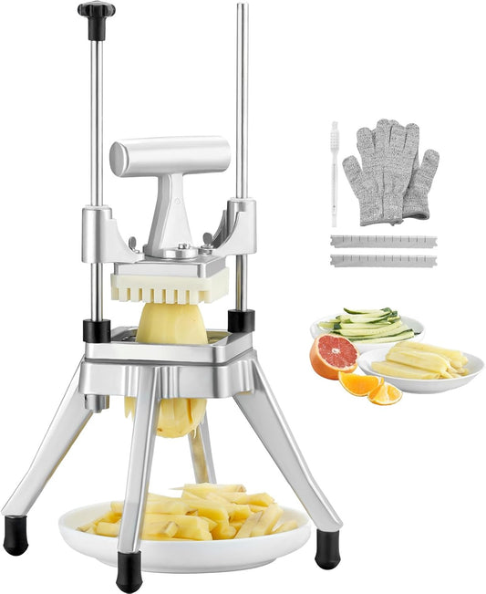 Vevor Commercial Vegetable Fruit Chopper 3/8″ Blade Heavy Duty Professional Food Dicer Kattex French Fry Cutter Onion Slicer Stainless Steel for Tomato Peppers Potato Mushroom, Sliver : Home & Kitchen