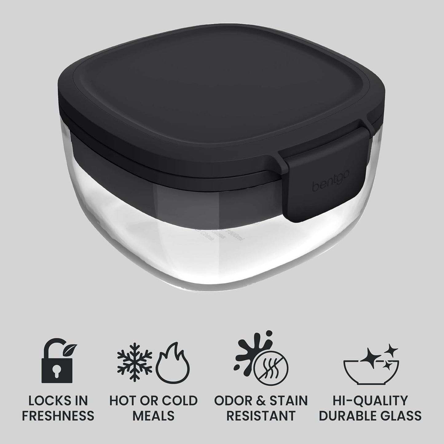Glass Prints Salad Container - 7.6-Cup Tinted Glass Salad Bowl with Airtight Lid, Leak-Proof Sauce Container, 4-Compartment Bento Meal Prep Tray & Reusable Fork (Floral Maximalist - Sea)