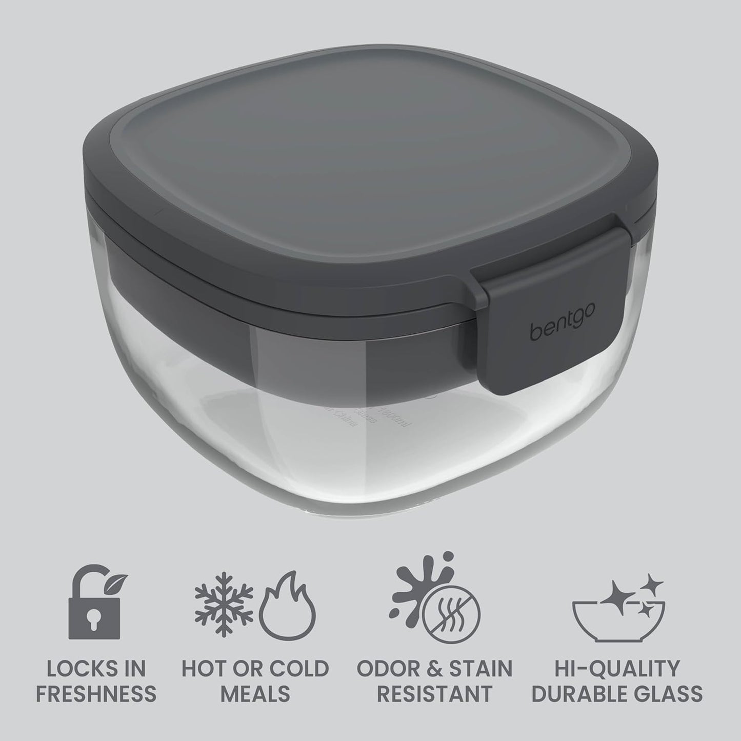 Glass Prints Salad Container - 7.6-Cup Tinted Glass Salad Bowl with Airtight Lid, Leak-Proof Sauce Container, 4-Compartment Bento Meal Prep Tray & Reusable Fork (Floral Maximalist - Sea)