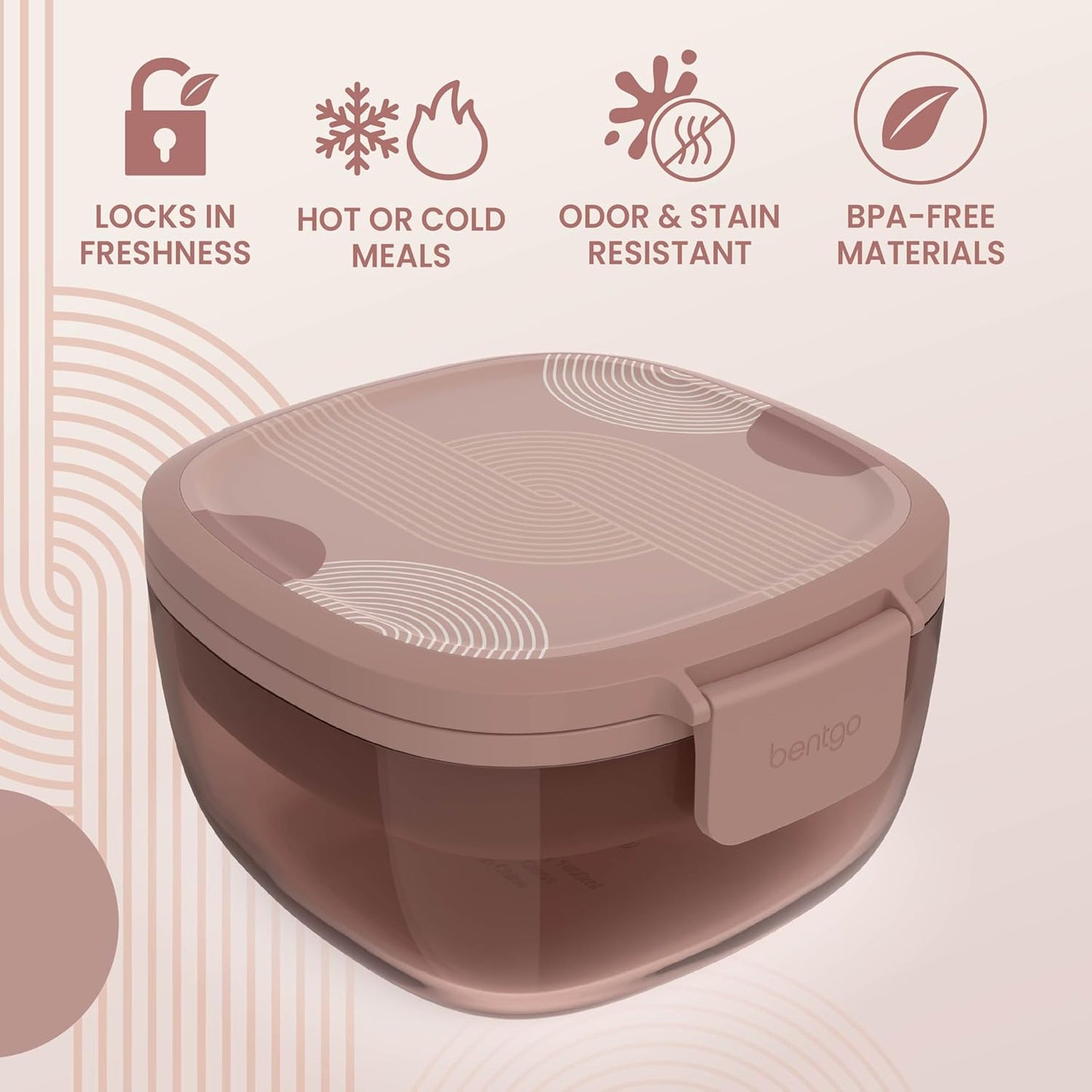 Glass Prints Salad Container - 7.6-Cup Tinted Glass Salad Bowl with Airtight Lid, Leak-Proof Sauce Container, 4-Compartment Bento Meal Prep Tray & Reusable Fork (Floral Maximalist - Sea)