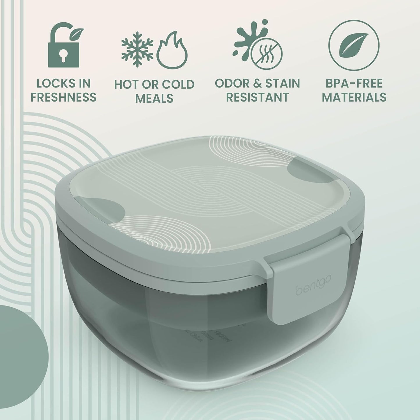 Glass Prints Salad Container - 7.6-Cup Tinted Glass Salad Bowl with Airtight Lid, Leak-Proof Sauce Container, 4-Compartment Bento Meal Prep Tray & Reusable Fork (Floral Maximalist - Sea)