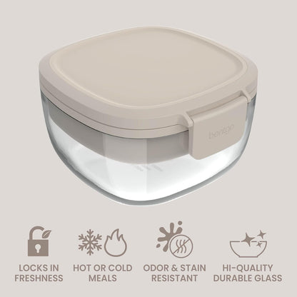 Glass Prints Salad Container - 7.6-Cup Tinted Glass Salad Bowl with Airtight Lid, Leak-Proof Sauce Container, 4-Compartment Bento Meal Prep Tray & Reusable Fork (Floral Maximalist - Sea)