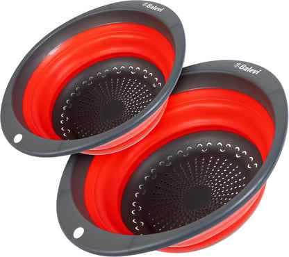 Collapsible Strainers for Kitchen, Green, Set of 2 | Silicone, Collapsible Colander, Little Pegs to Keep Food Elevated