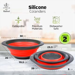 Collapsible Strainers for Kitchen, Green, Set of 2 | Silicone, Collapsible Colander, Little Pegs to Keep Food Elevated