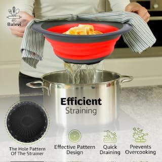 Collapsible Strainers for Kitchen, Green, Set of 2 | Silicone, Collapsible Colander, Little Pegs to Keep Food Elevated