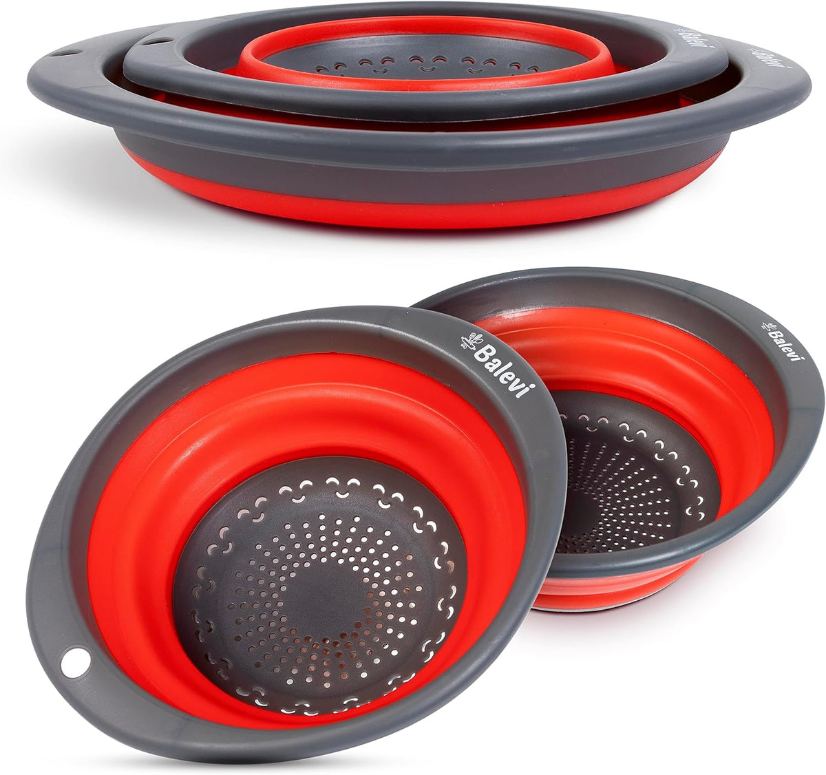 Collapsible Strainers for Kitchen, Green, Set of 2 | Silicone, Collapsible Colander, Little Pegs to Keep Food Elevated