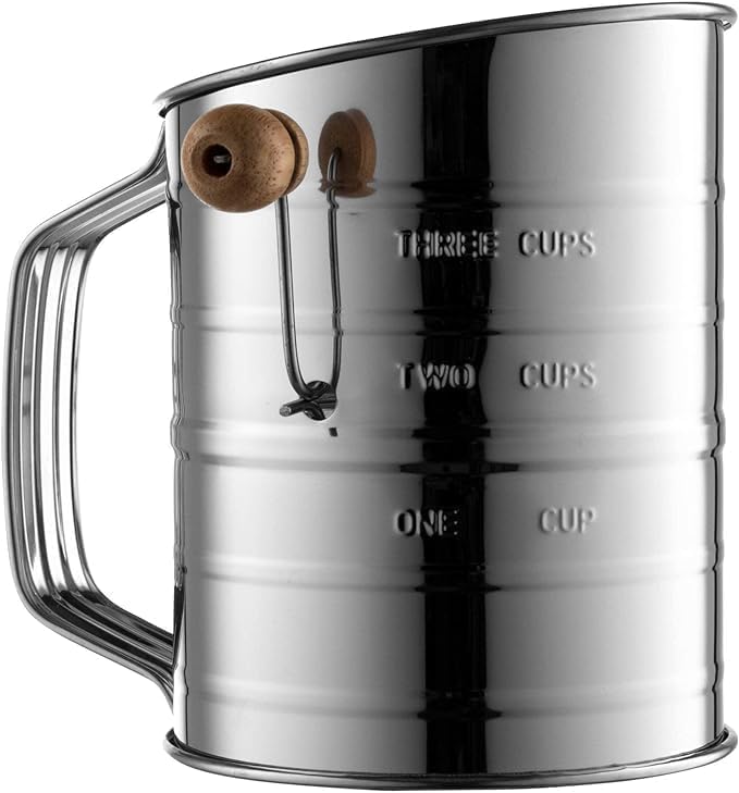 Stainless Steel Flour Sifter for Baking with Hand Crank - 3 Cup
