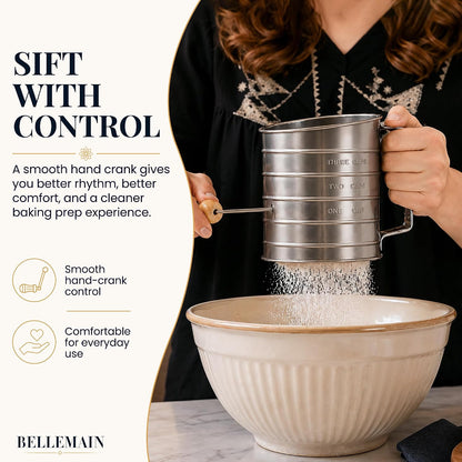 Stainless Steel Flour Sifter for Baking with Hand Crank - 3 Cup