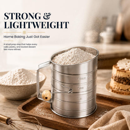 Stainless Steel Flour Sifter for Baking with Hand Crank - 3 Cup