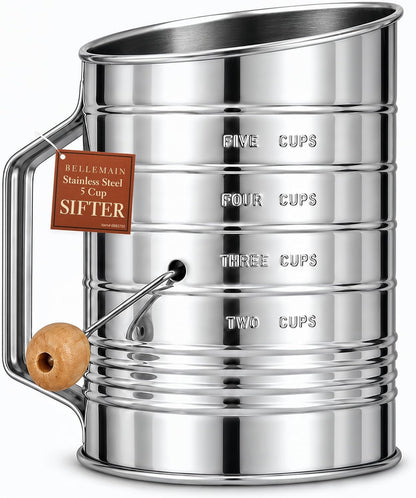 Stainless Steel Flour Sifter for Baking with Hand Crank - 3 Cup