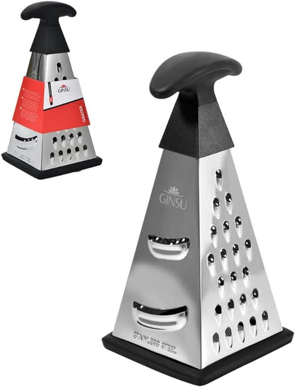 4-Sided Stainless Steel Box Grater, 8-Inch Multi-Function Shredder for Cheese, Vegetables, Spices & Chocolate, Pyramid Design with Non-Slip Base, Dishwasher Safe, Durable Kitchen Tool