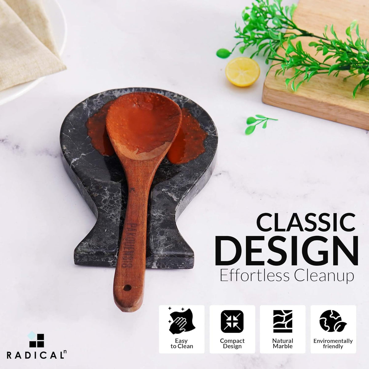 Marble Spoon Rest for Stove Top 8" Inches Black Handmade Spoon Holder For Kitchen Utensils, Ideal Heat-Resistant Cooking Utensil Rest, Modern Farmhouse Kitchen Décor