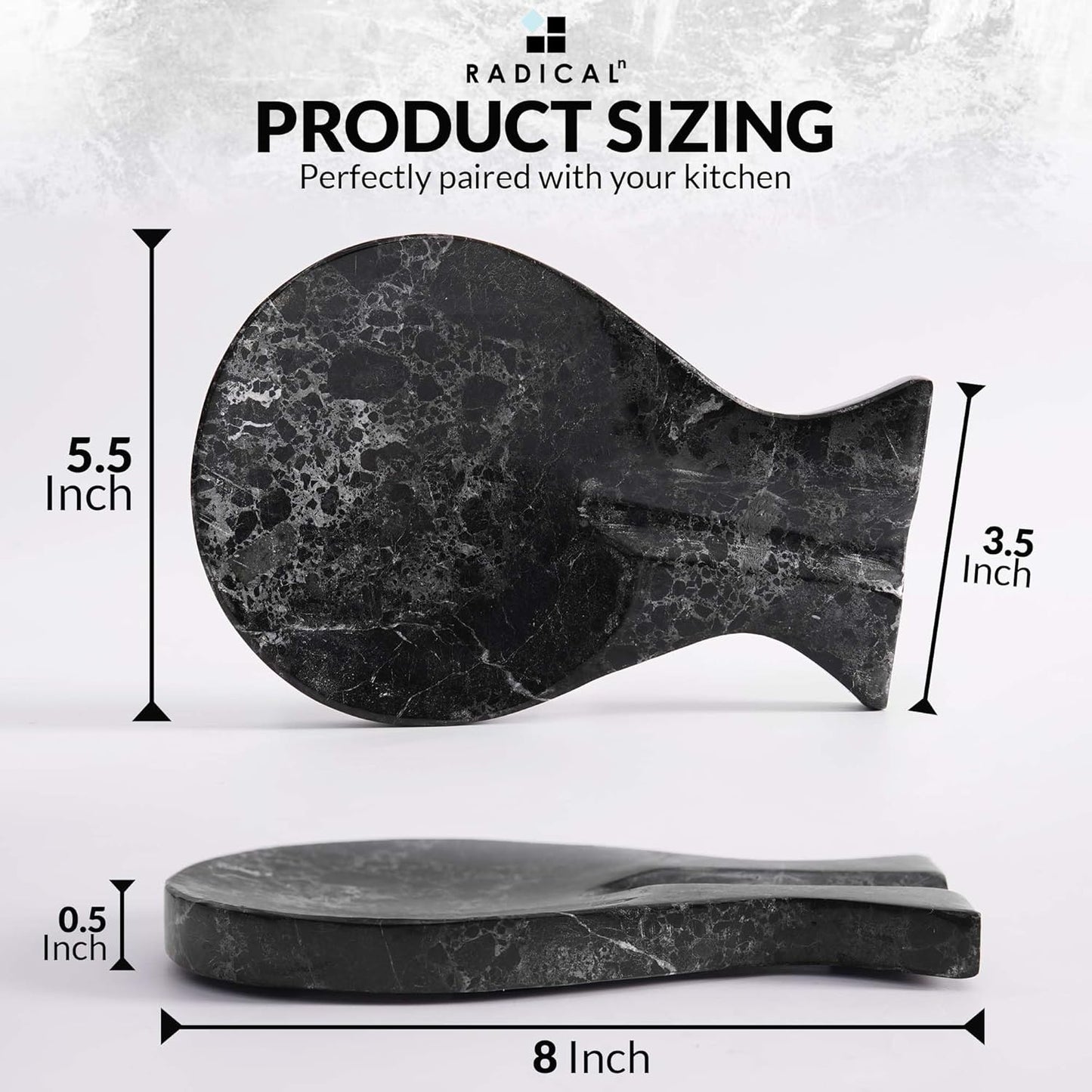 Marble Spoon Rest for Stove Top 8" Inches Black Handmade Spoon Holder For Kitchen Utensils, Ideal Heat-Resistant Cooking Utensil Rest, Modern Farmhouse Kitchen Décor