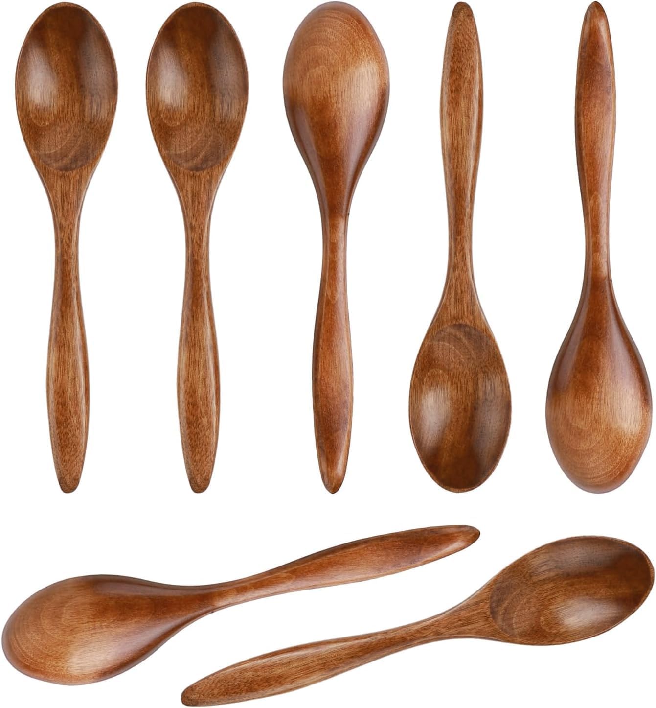 7 Pcs Small Wooden Spoons of 5.71 Inch - Honey Spoon for Tea, Eating Spoons & Mini Serving for Coffee, Tea Jar, Condiment