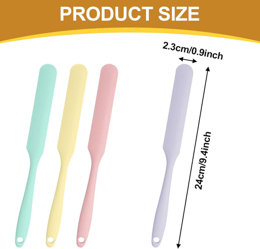 4 Pcs Jar Spatula, Purple/Pink/Green/Yellow | Long Handle, Sourdough Scraper for Jars, Baking & Cake Icing, Cream, Butter & Batter Kitchen Tool Set, Non-Slip Grip