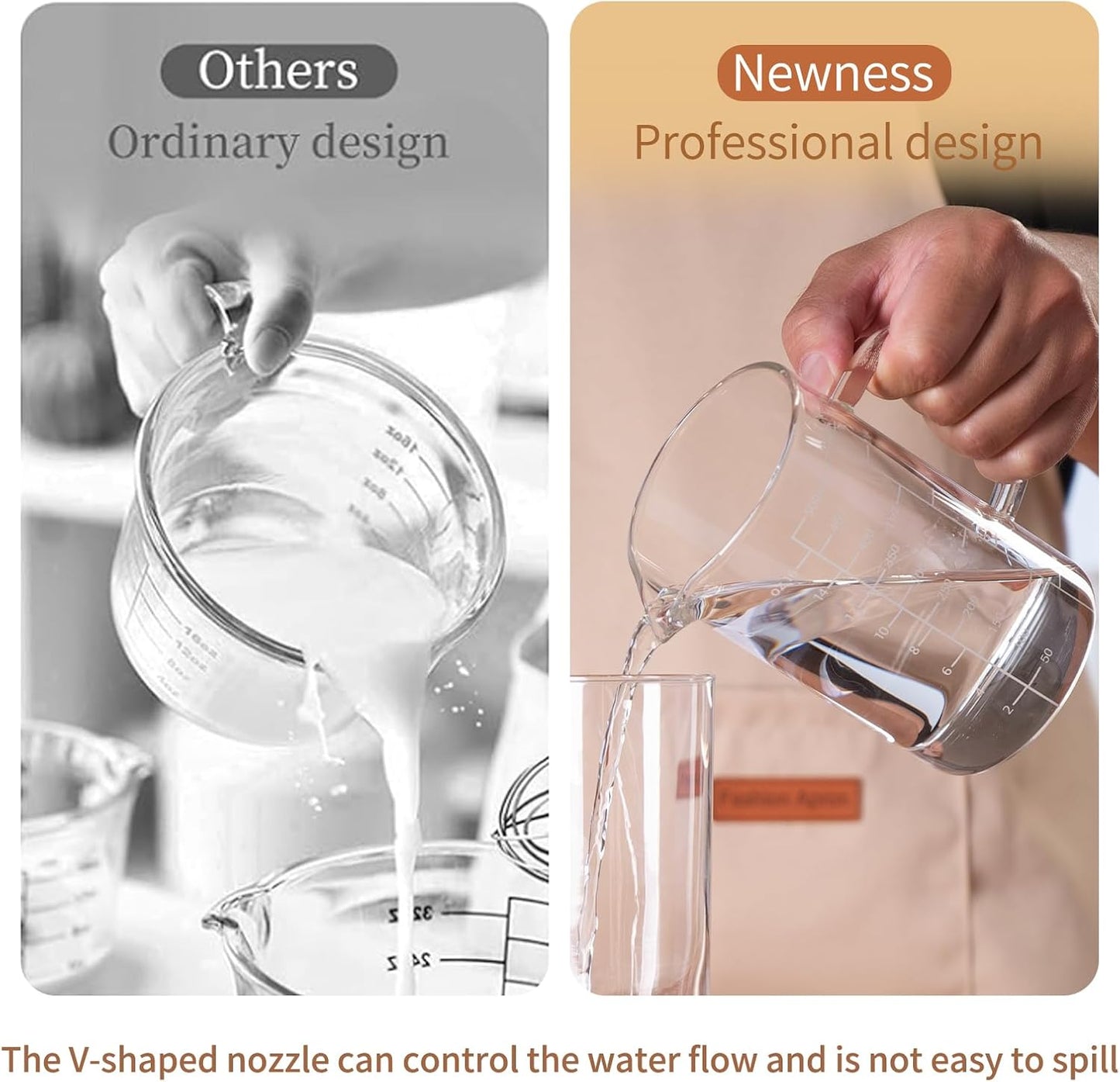 Glass Measuring Cup, 500ML (18OZ, 2 Cups), with Three Scales | V-Shaped Mouth Measuring Cup, High Borosilicate Glass Liquid Measuring Cups, Suitable for Kitchen and Restaurant.