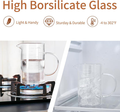 Glass Measuring Cup, 500ML (18OZ, 2 Cups), with Three Scales | V-Shaped Mouth Measuring Cup, High Borosilicate Glass Liquid Measuring Cups, Suitable for Kitchen and Restaurant.